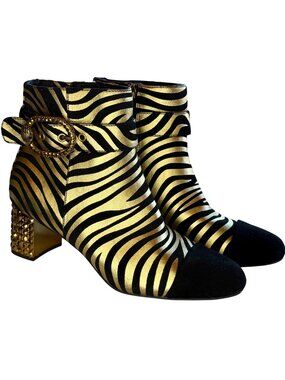 Kurt Geiger London Mayfair Zebra Crystal Heel Ankle Boots Size 37 US 7 New